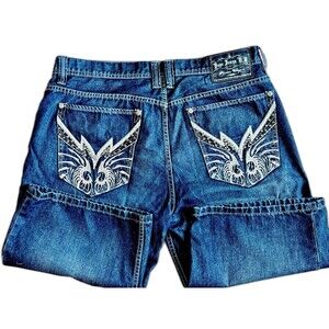 Y2K Pepe Jeans London Blue Denim Shorts Embroidered Pocket Design Baggy Y2K 38